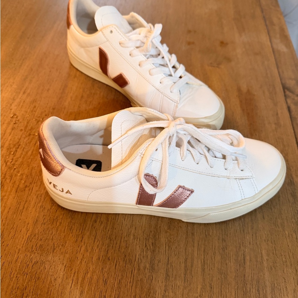 Veja White and Bronze Sneakers